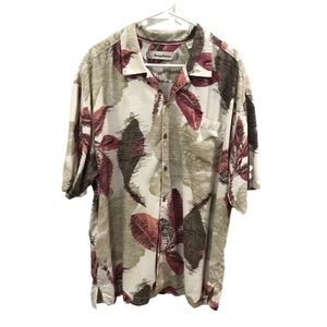 TOMMY Bahama silk short sleeve button front men’s shirt tropical print. Size XLX
